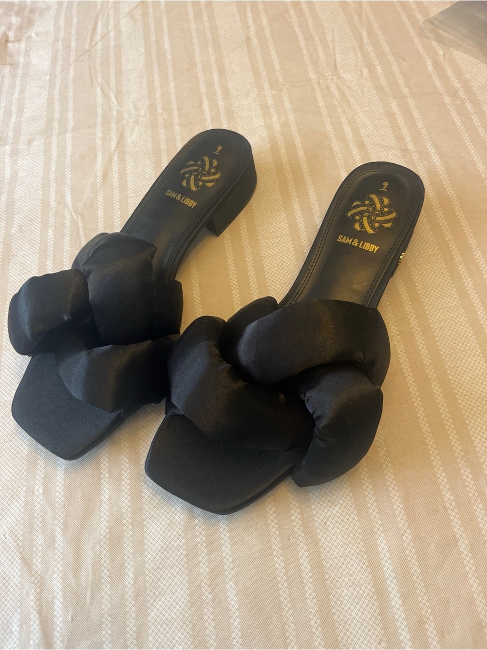Sam & Libby Black Braided Satin Slide Mules